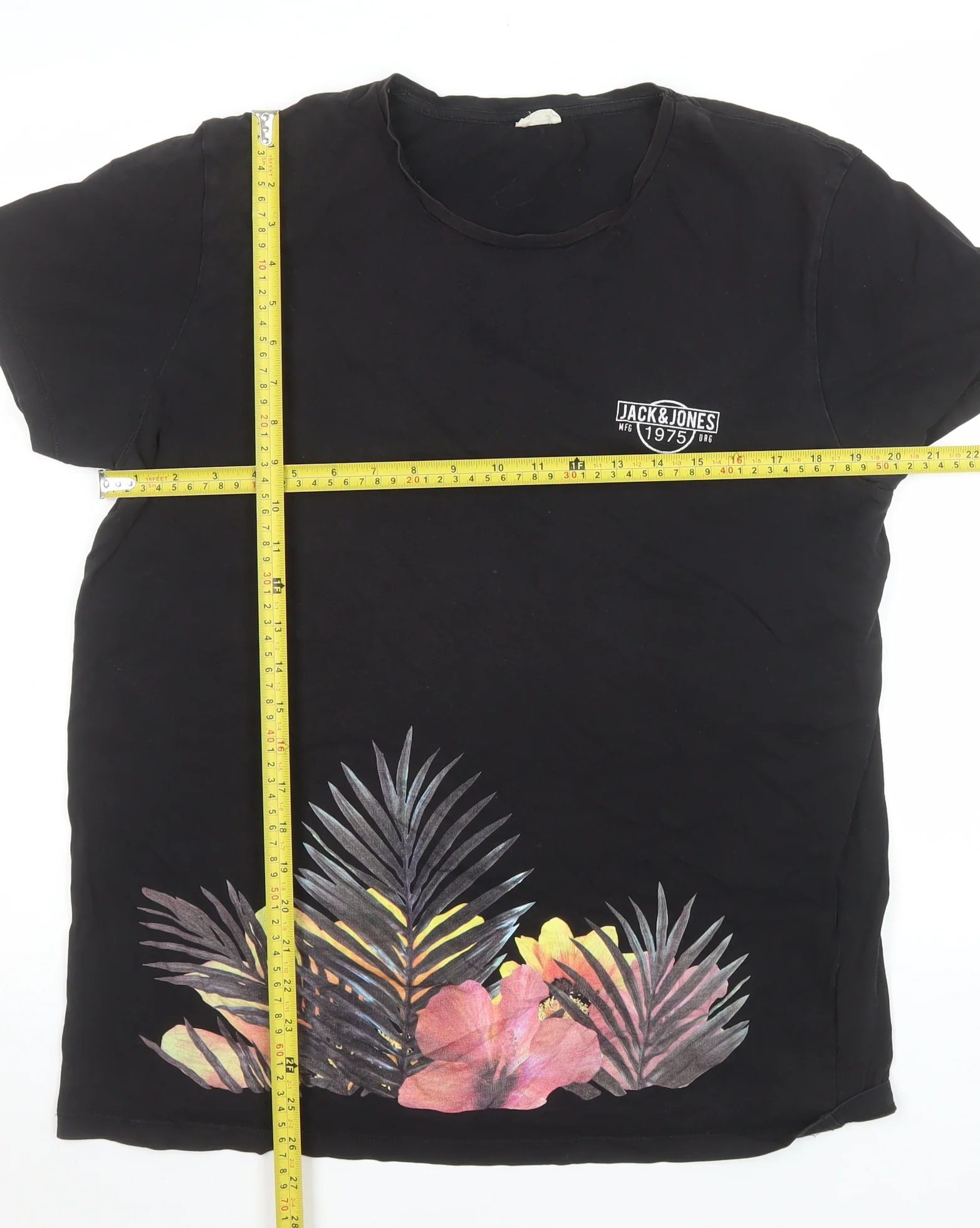 Jack & Jones Men's Black XL Tropical Floral Graphic T-Shirt - Image 2