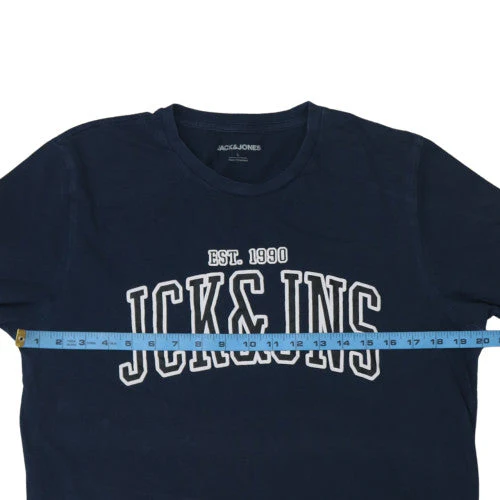 Jack & Jones Men's Blue Graphic Crew Neck Cotton T-Shirt Size L - Image 2