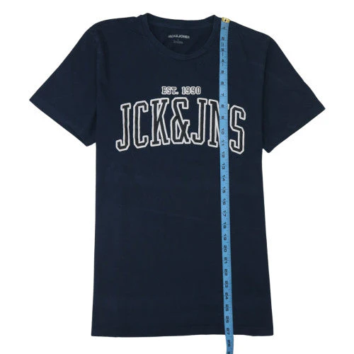 Jack & Jones Men's Blue Graphic Crew Neck Cotton T-Shirt Size L - Image 3
