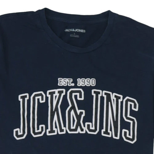 Jack & Jones Men's Blue Graphic Crew Neck Cotton T-Shirt Size L - Image 8