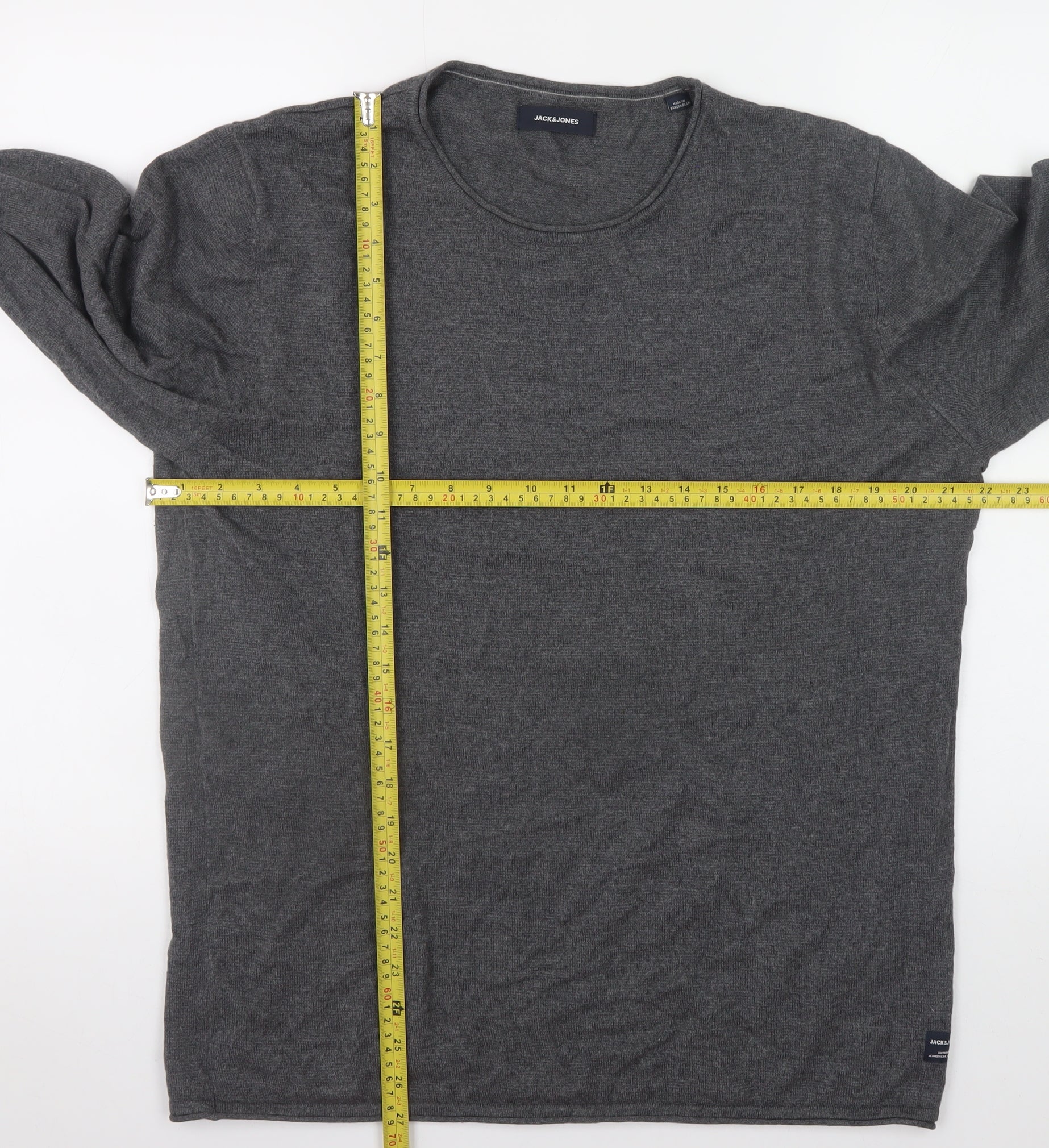 Jack & Jones Mens Grey Cotton Blend Crew Neck Pullover Jumper L - Image 2