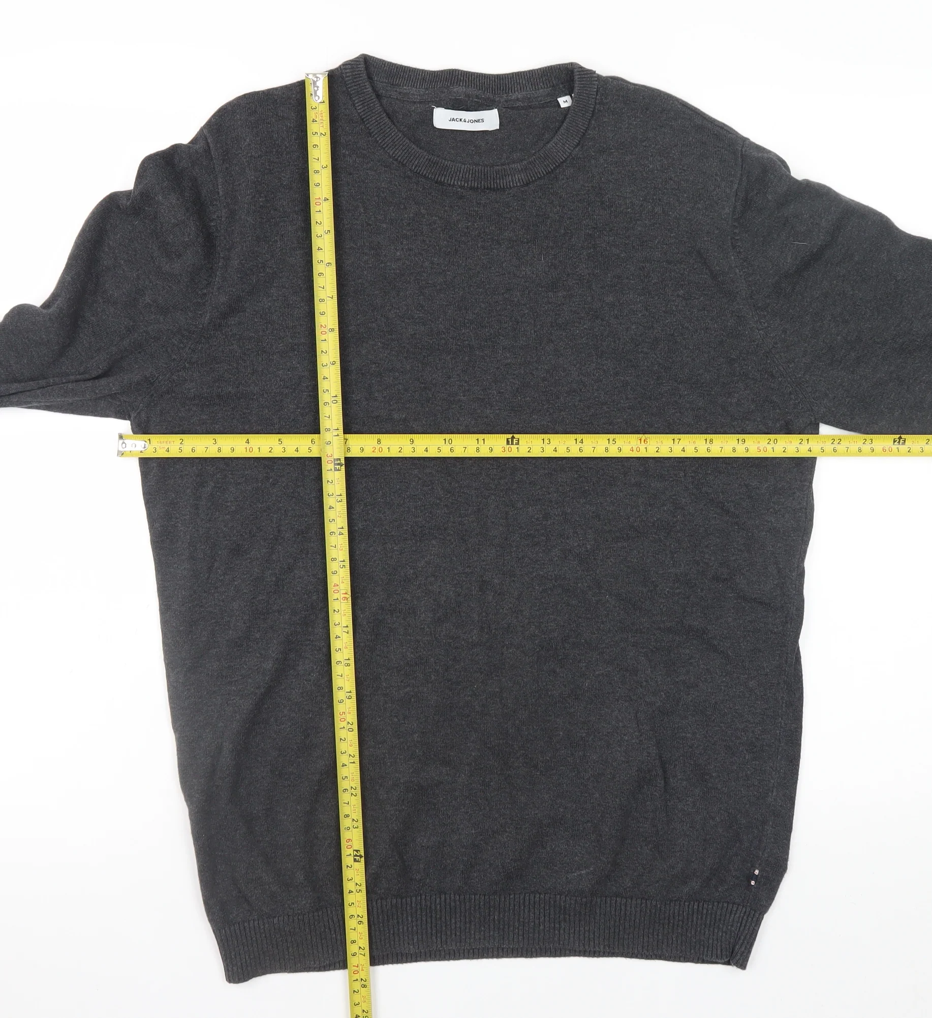 Jack & Jones Men's Grey Crew Neck Cotton Blend Pullover Jumper M - Image 2