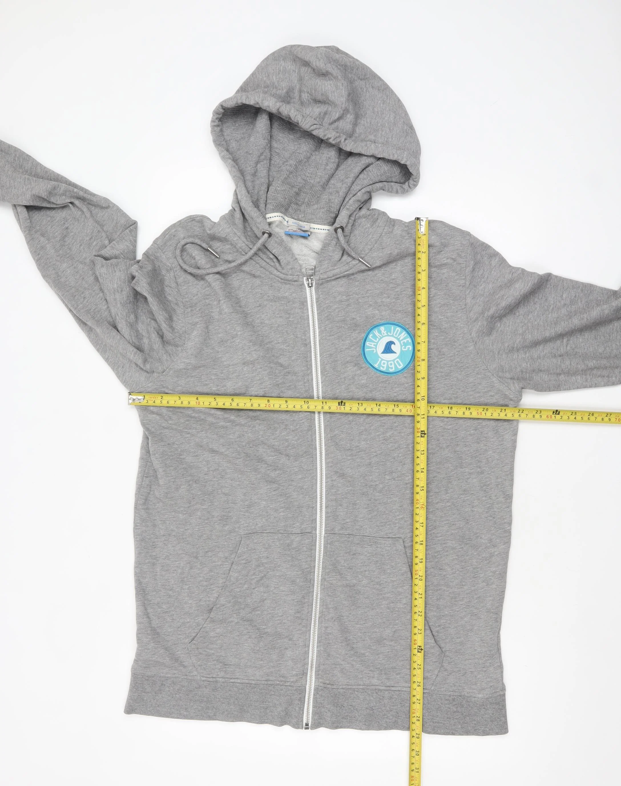 Jack & Jones Mens Grey Full Zip Hoodie XL Logo Lightweight Sweatshirt - Image 2