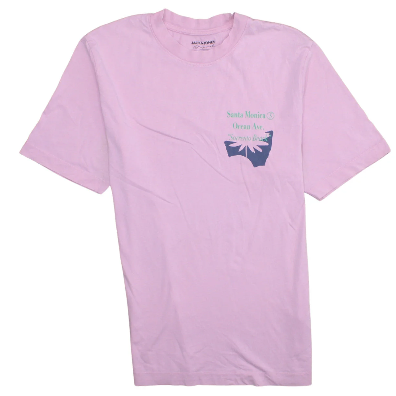 Jack & Jones Men's Pink Graphic Print Crew Neck Cotton T-Shirt Size L