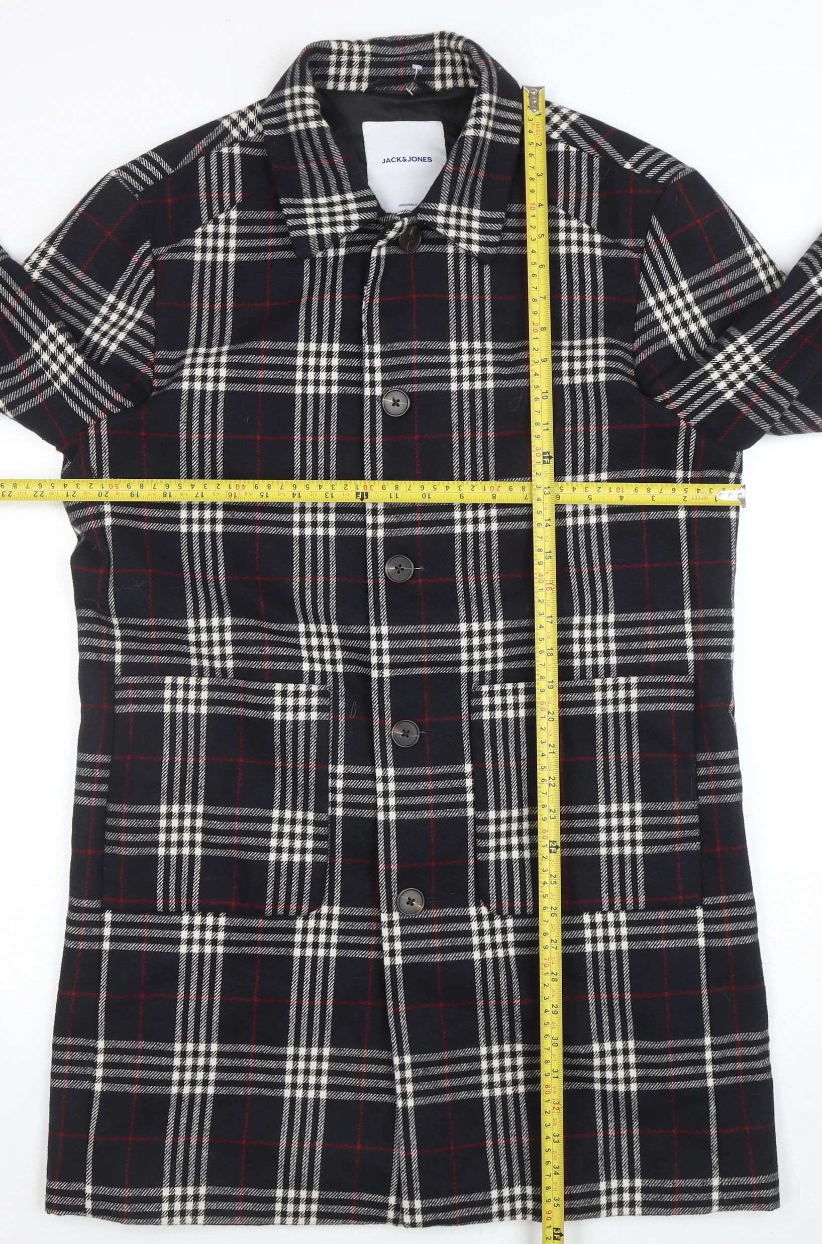 Jack & Jones Unisex Black Checked Long Overcoat L Polyester - Image 2