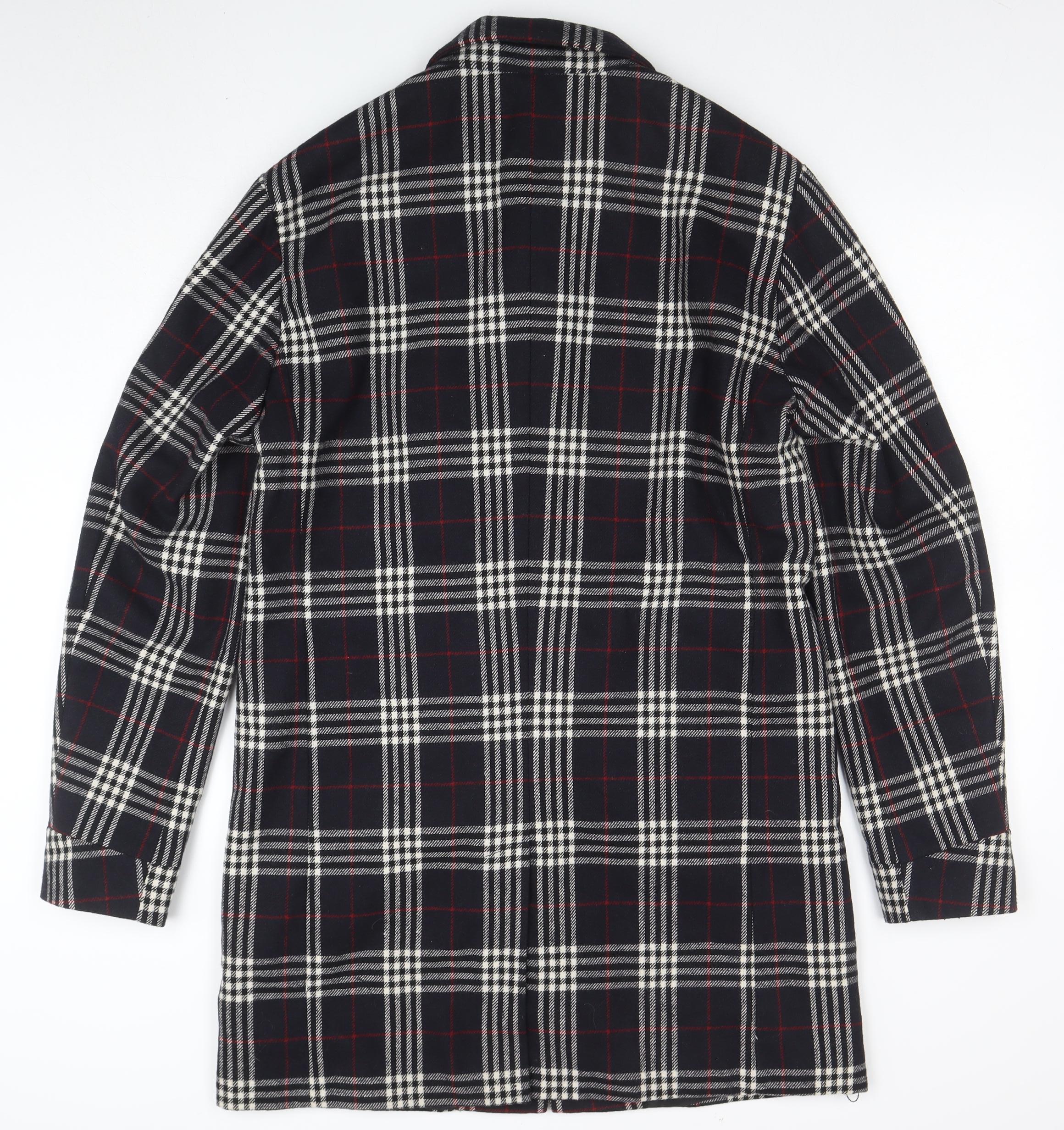 Jack & Jones Unisex Black Checked Long Overcoat L Polyester - Image 3