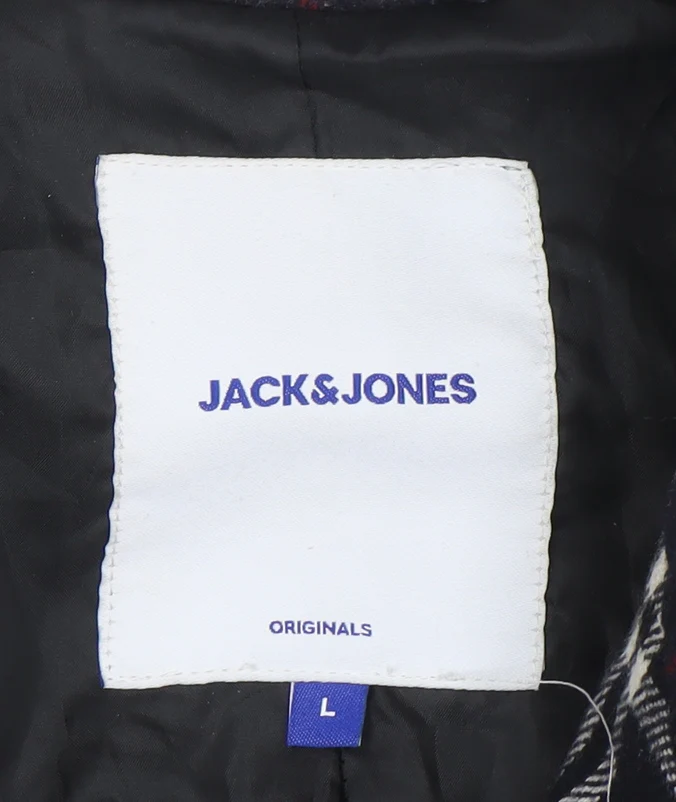 Jack & Jones Unisex Black Checked Long Overcoat L Polyester - Image 4