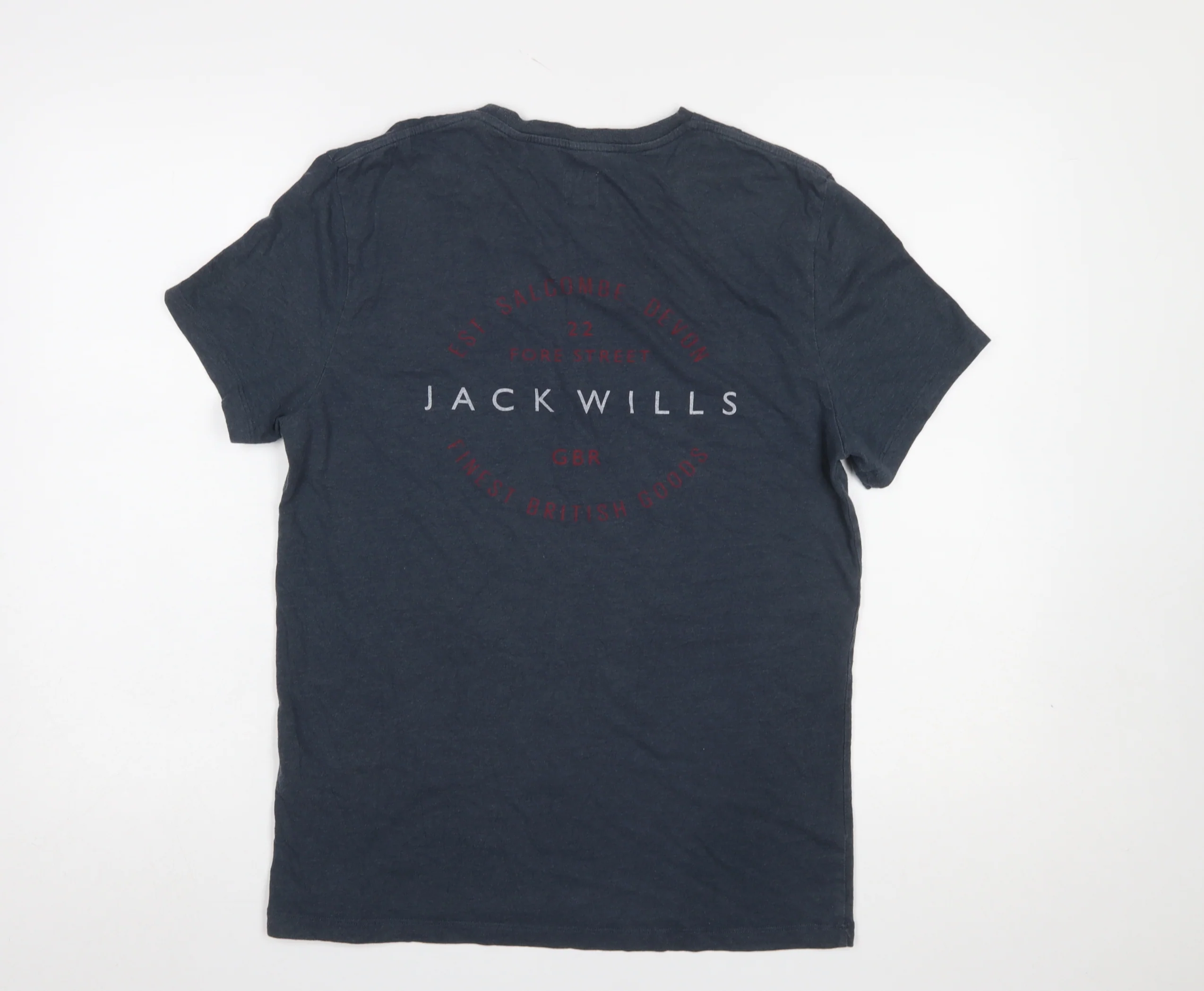 Jack Wills Men Blue Small Graphic Print Crew Neck Cotton T-Shirt - Image 3