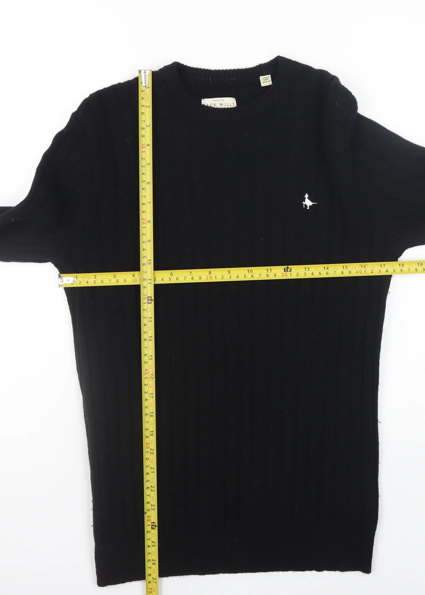 Jack Wills Men's Black Wool Crew Neck Cable Knit Jumper S - Image 2