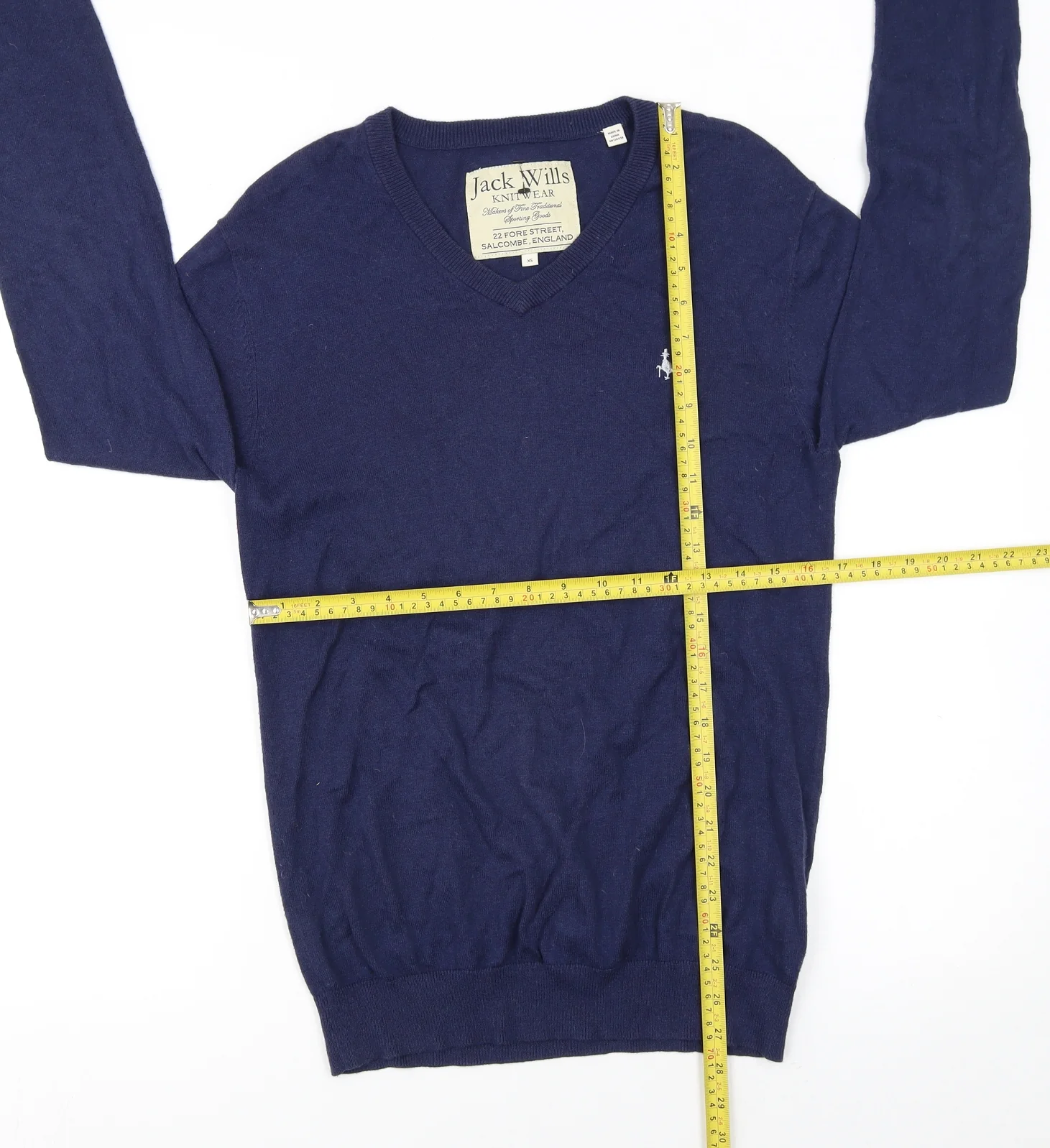 Jack Wills Men's Blue V-Neck Cotton Cashmere Jumper XS - Image 2