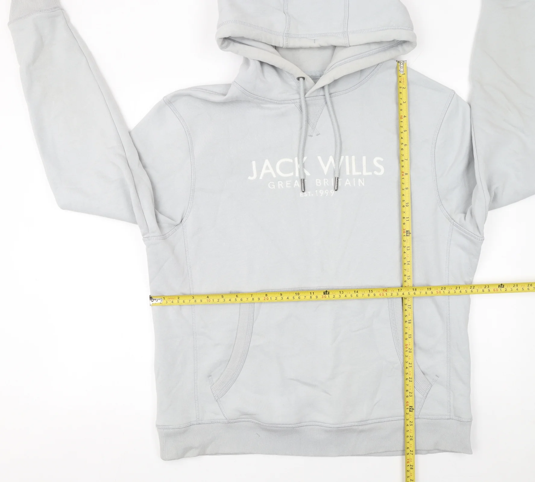 Jack Wills Men's Grey Pullover Hoodie L Embroidered Logo Cotton Blend - Image 2