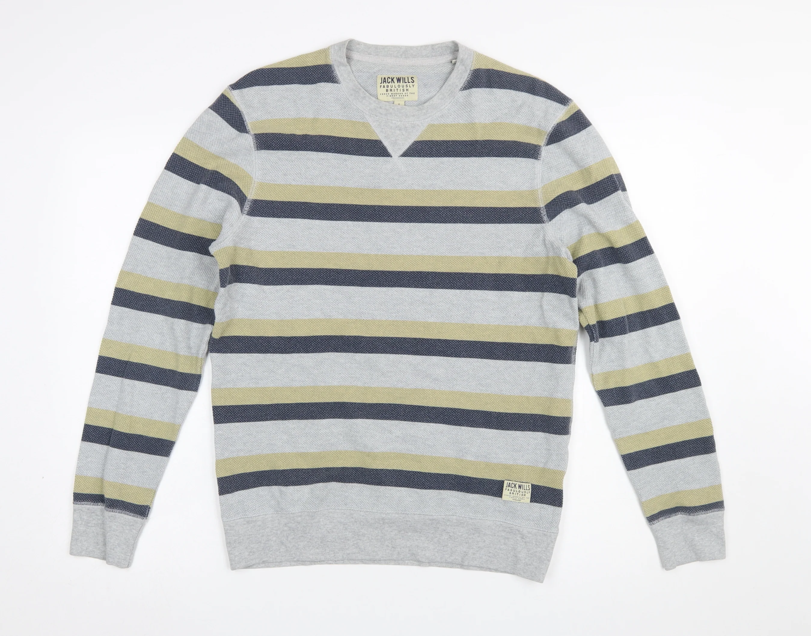 Jack Wills Mens Grey Striped Pullover Sweatshirt Size S