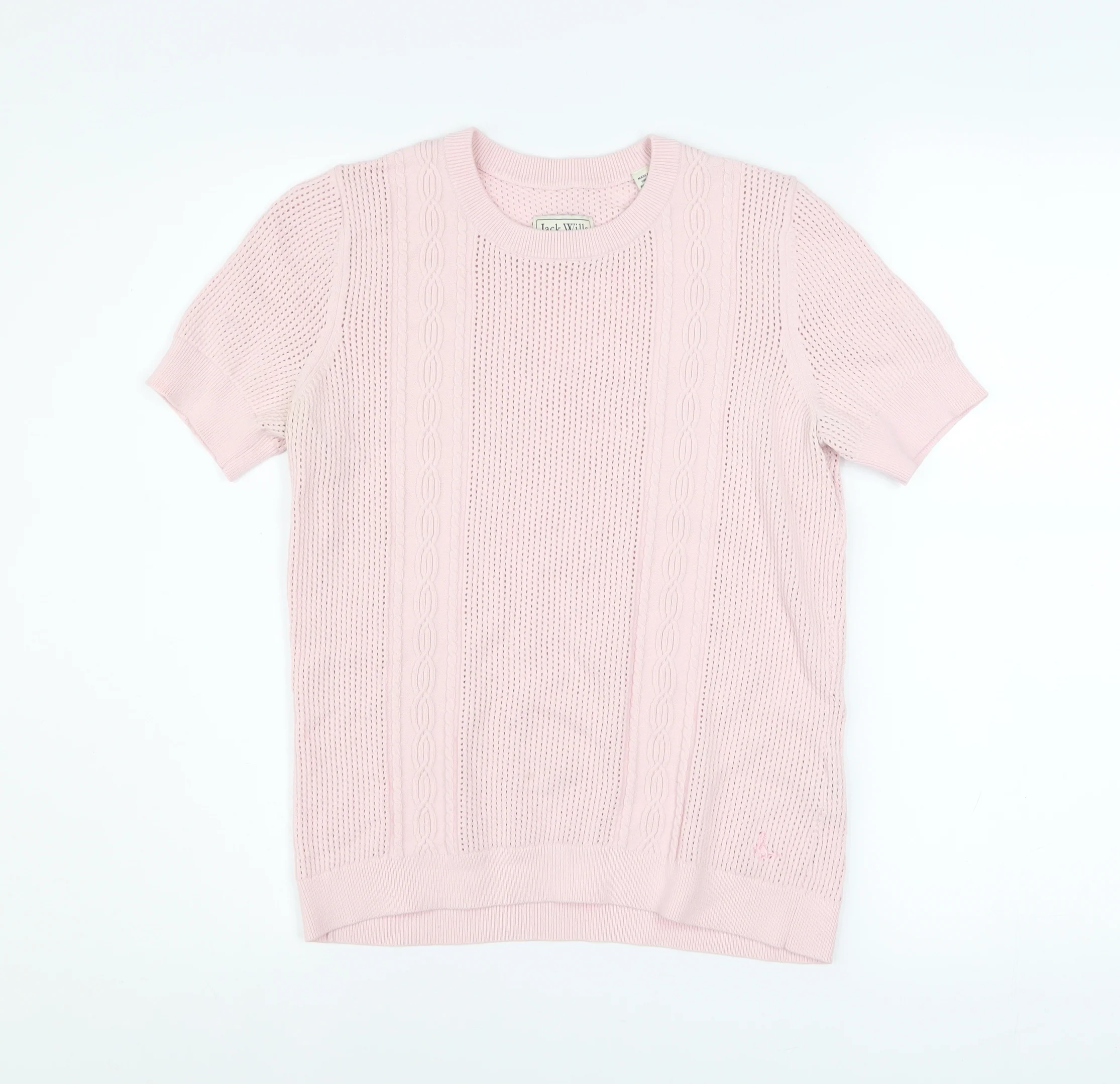 Jack Wills Women Pink Knit Short Sleeve Crew Neck Top Size 12