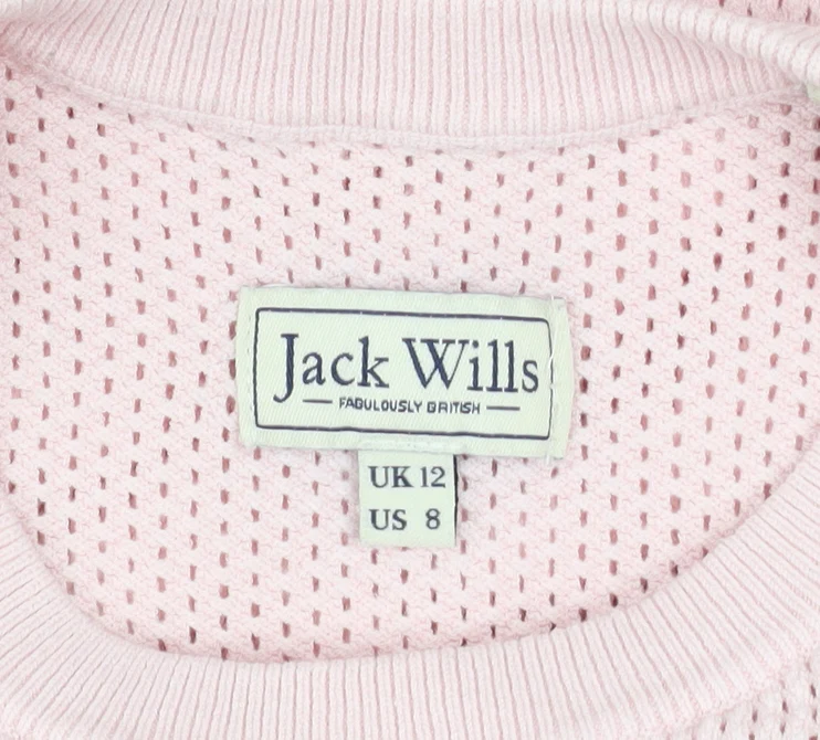 Jack Wills Women Pink Knit Short Sleeve Crew Neck Top Size 12 - Image 4