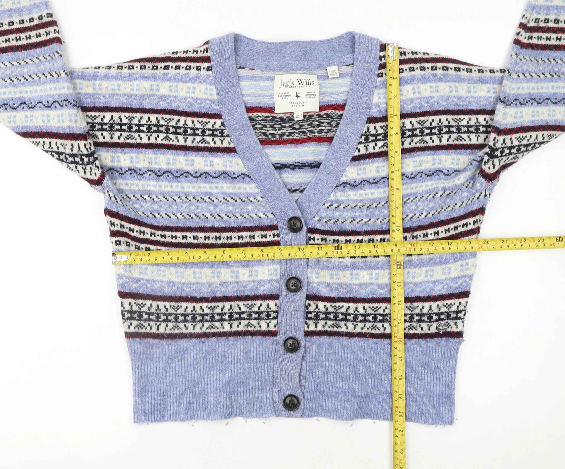 Jack Wills Women’s Multicoloured Fair Isle Wool Cardigan UK 12 - Image 2