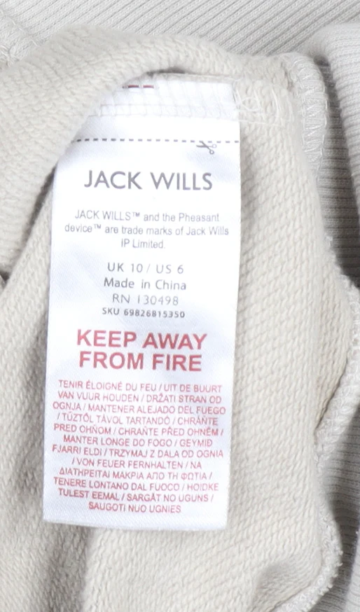 Jack Wills Women's Beige Full Zip Hoodie UK 10 Cotton Casual - Image 5