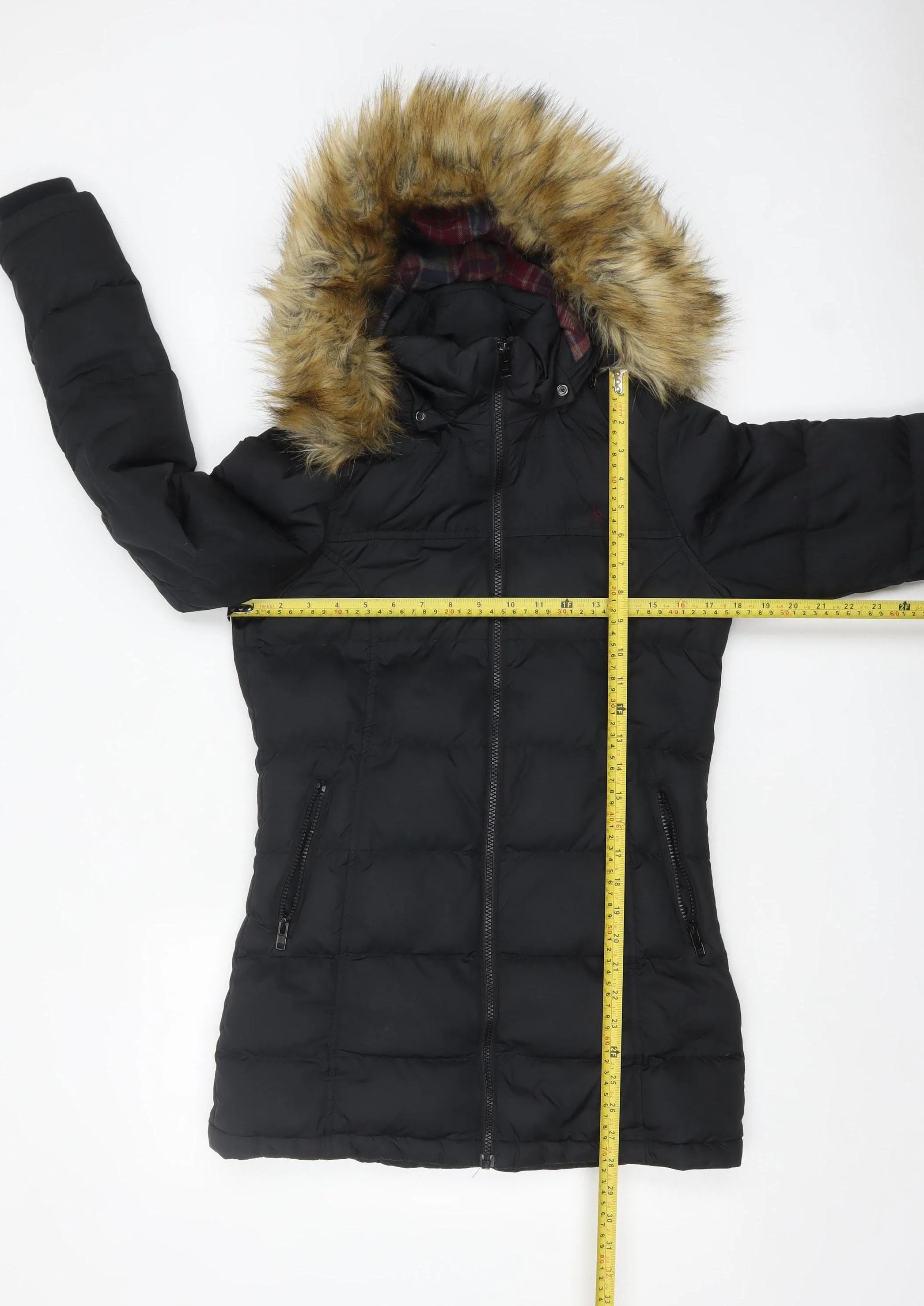Jack Wills Womens Black Faux Fur Hooded Puffer Jacket Size 8 - Image 2