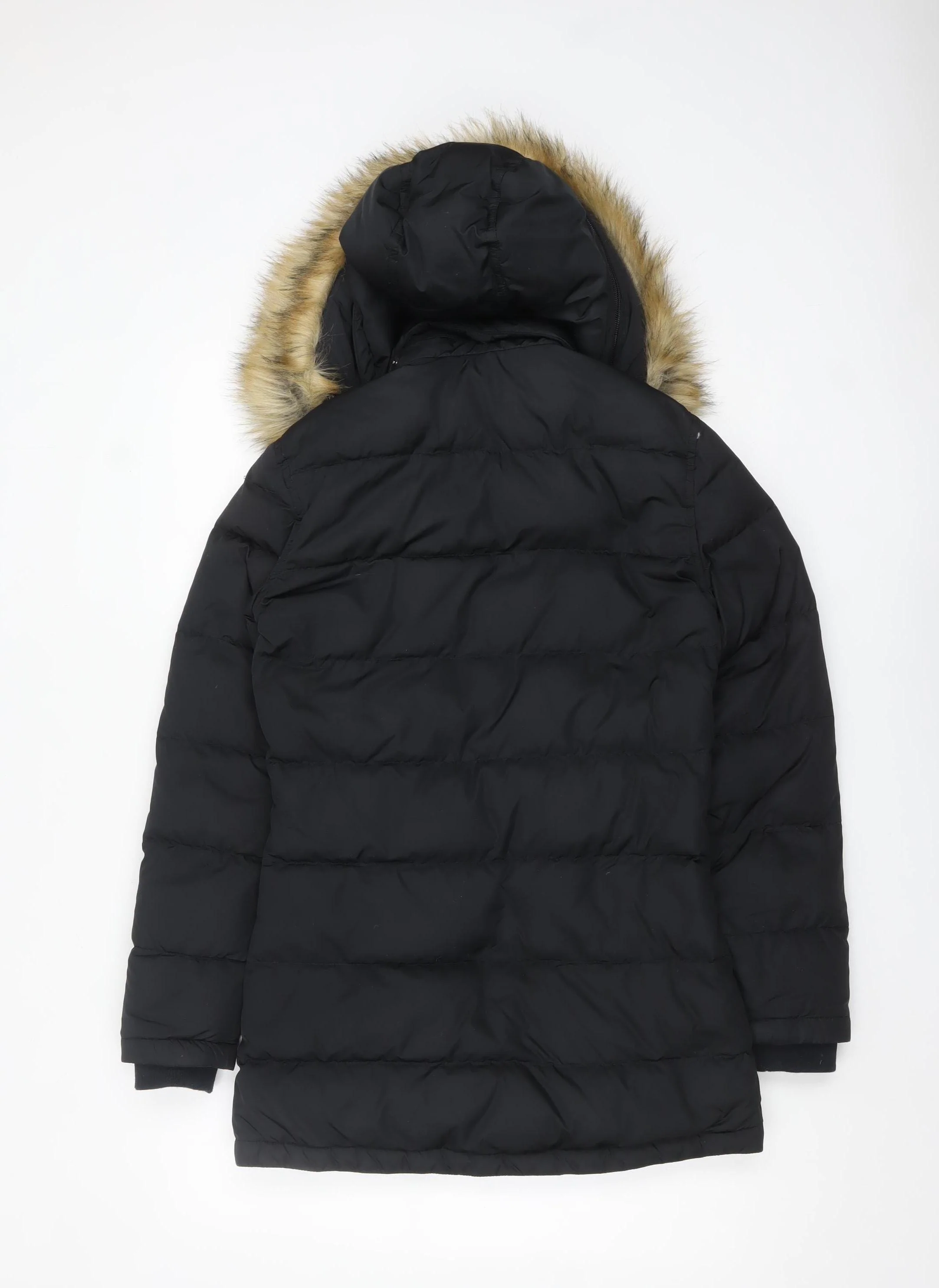 Jack Wills Womens Black Faux Fur Hooded Puffer Jacket Size 8 - Image 3