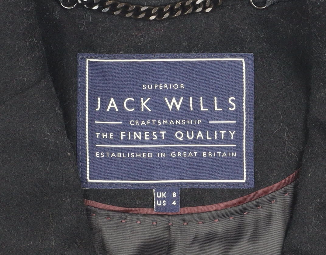 Jack Wills Womens Black Wool Blend Overcoat UK 8 Lined Single-Breasted - Image 4