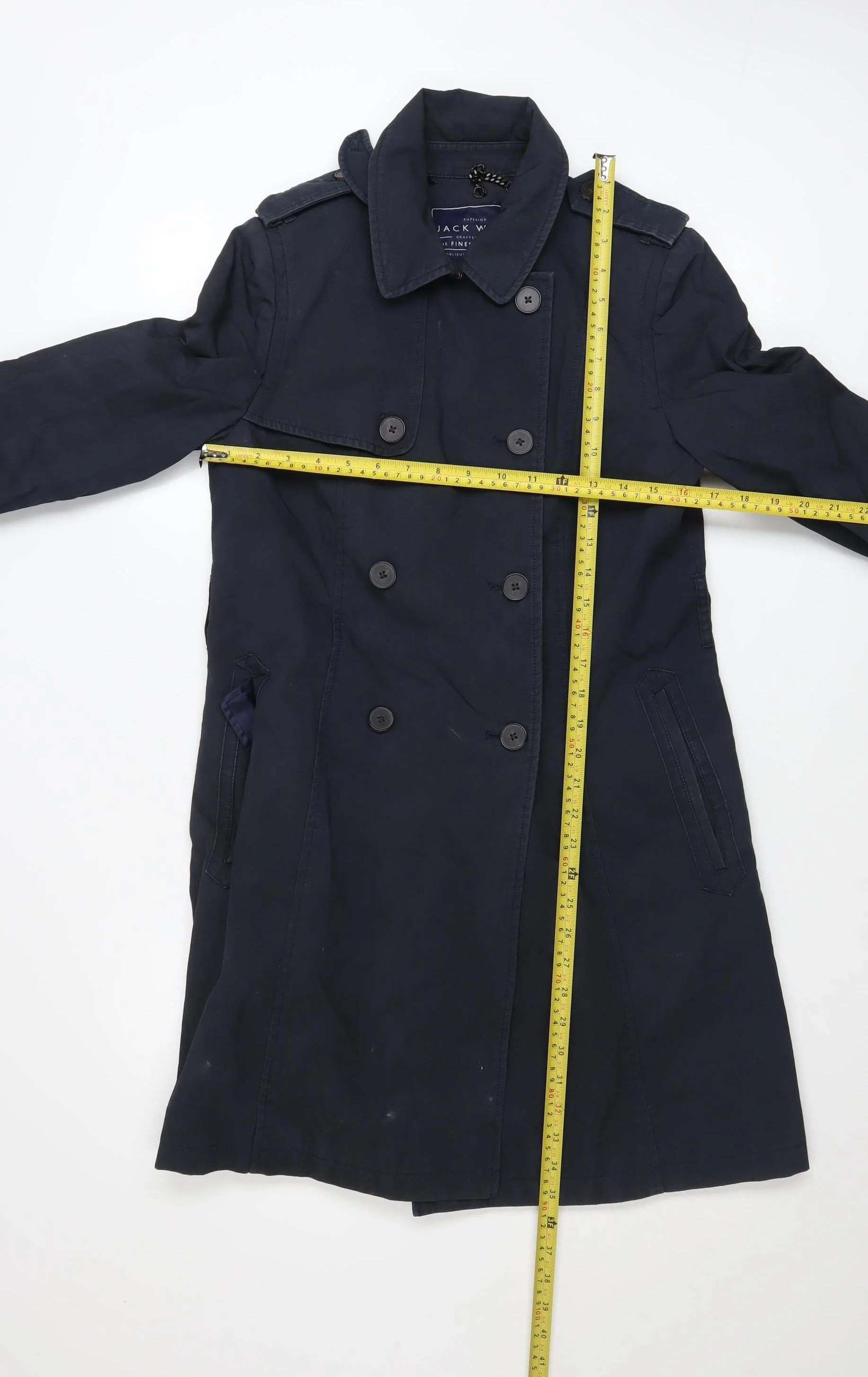 Jack Wills Women's Blue Cotton Blend Long Trench Coat Size 10 - Image 2