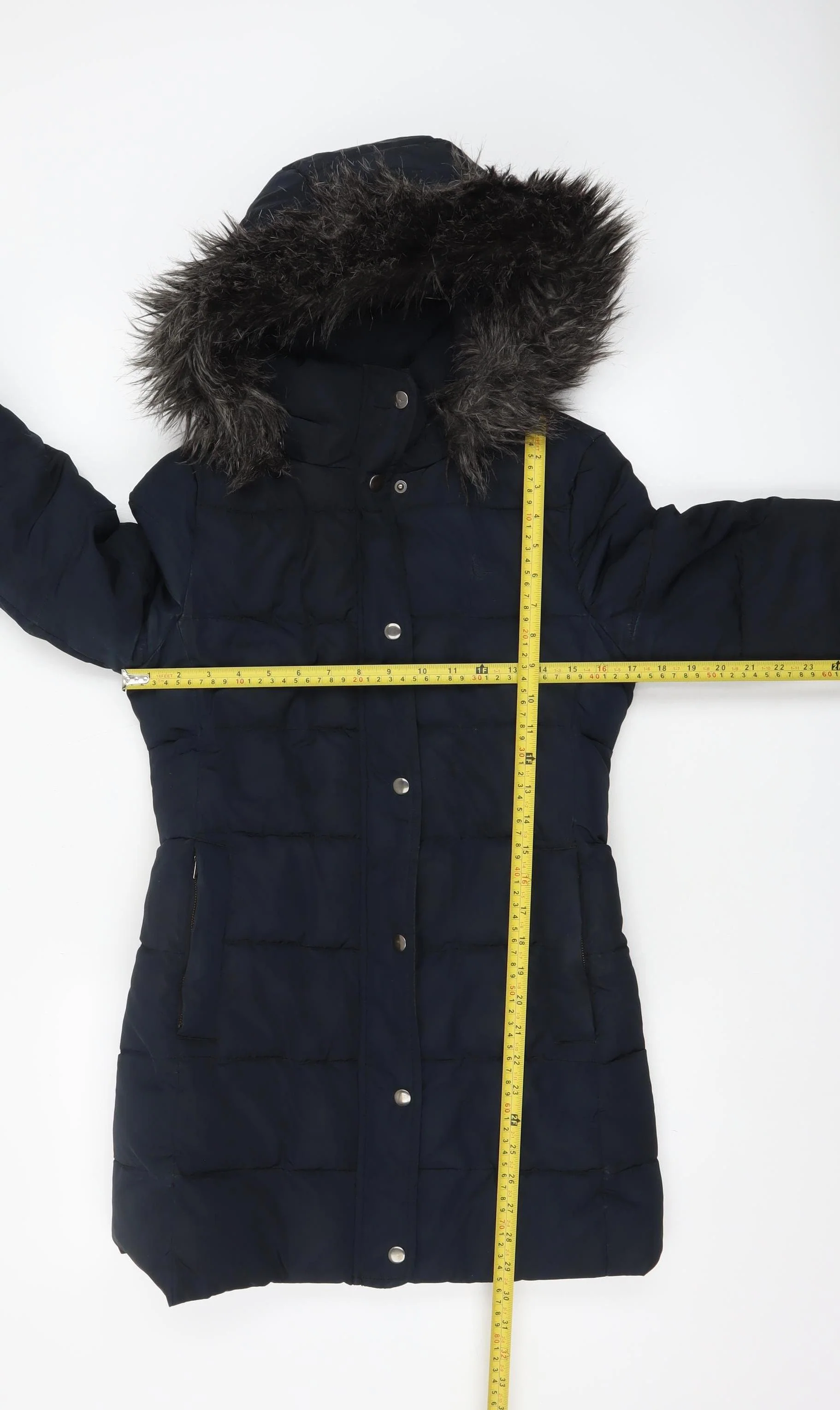 Jack Wills Women's Blue Faux Fur Hooded Puffer Coat Size 8 - Image 2
