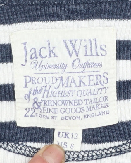 Jack Wills Women's Blue Striped Long Sleeve Cotton T-Shirt UK12 - Image 4