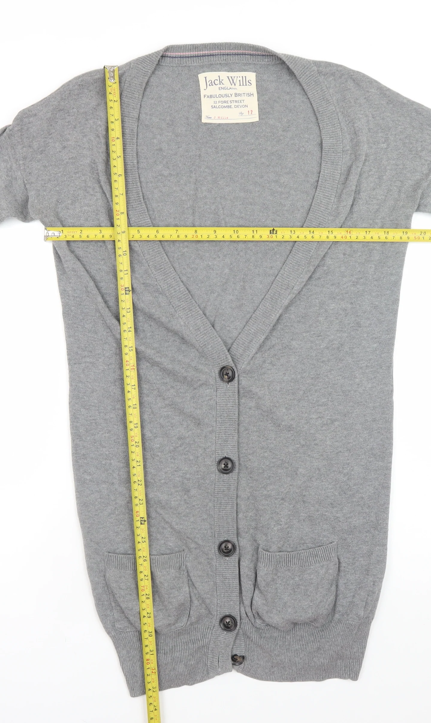 Jack Wills Women's Grey Cotton V-Neck Cardigan Size 12 - Image 2
