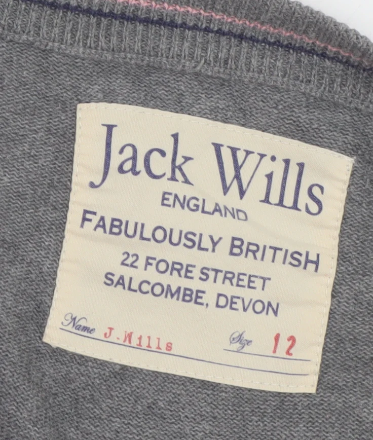 Jack Wills Women's Grey Cotton V-Neck Cardigan Size 12 - Image 5