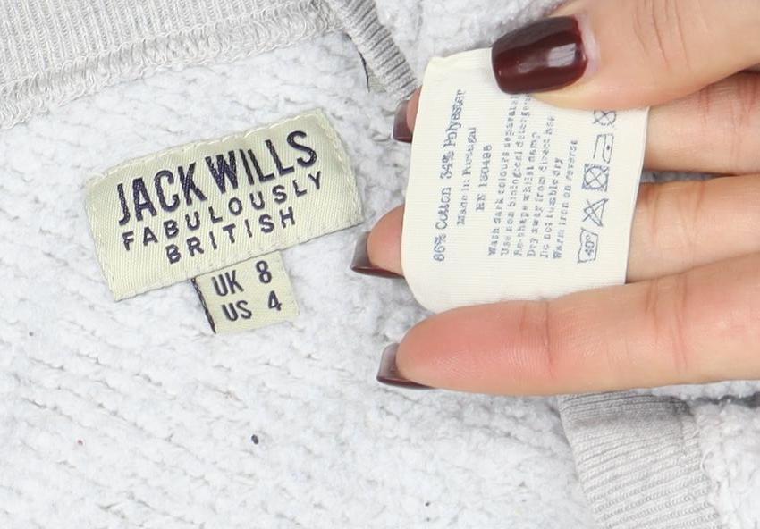 Jack Wills Women's Grey Crew Neck Pullover Sweatshirt UK 8 Cotton Blend - Image 4