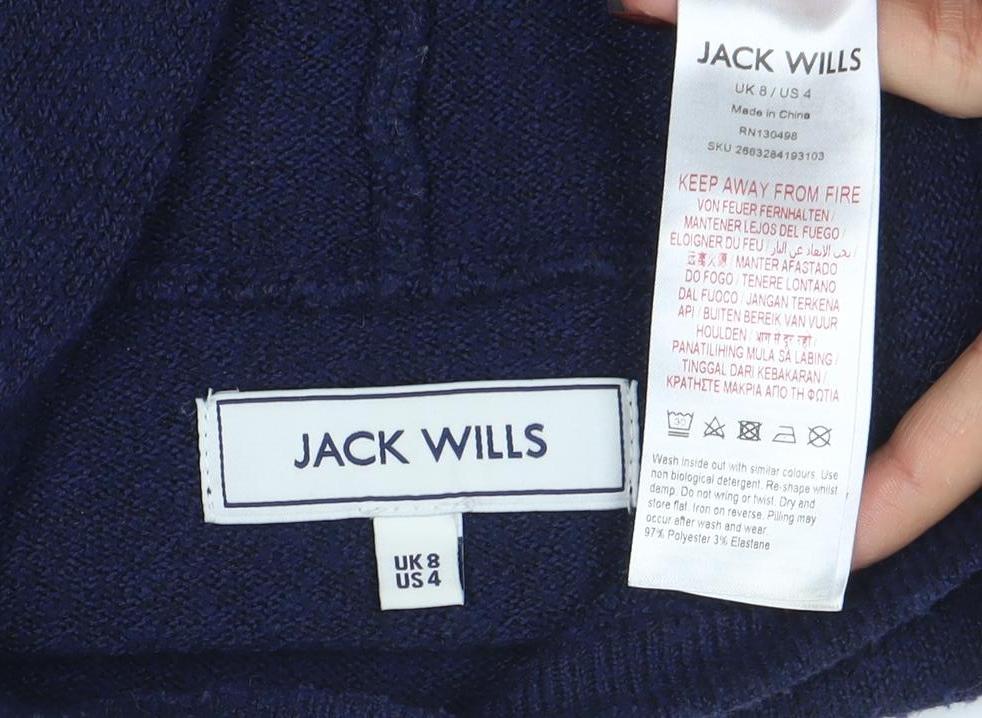 Jack Wills Women's Navy Blue Wool Blend Pullover Hoodie UK 8 - Image 4