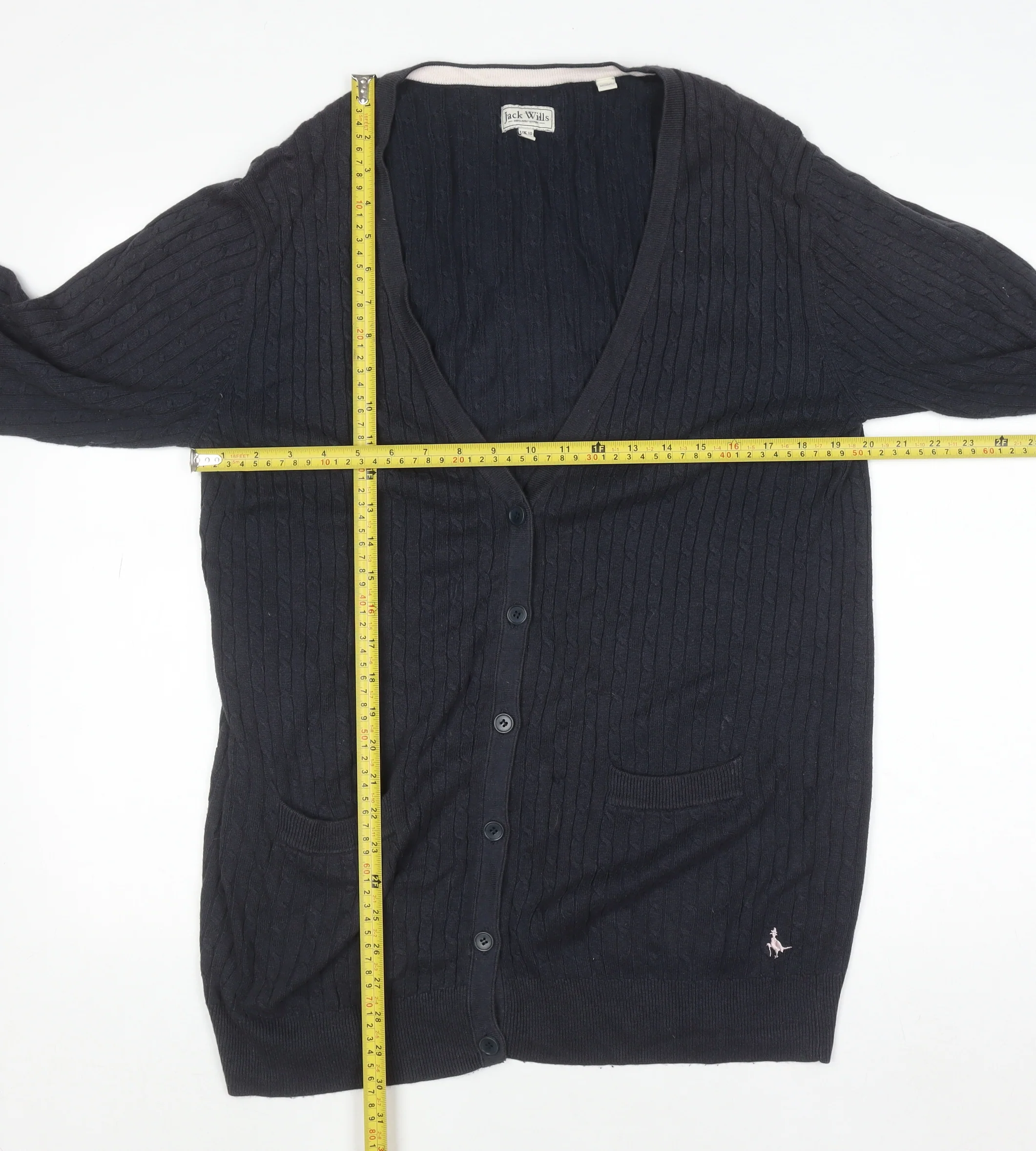 Jack Wills Women's Navy Cable-Knit Long Sleeve Cardigan UK 10 - Image 2