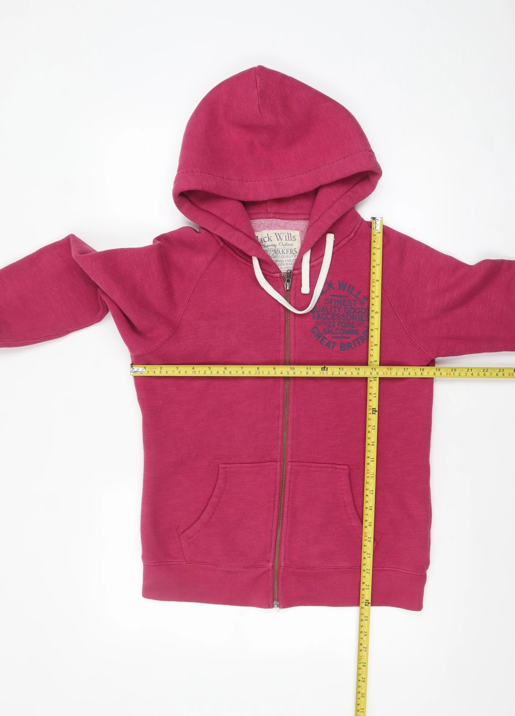 Jack Wills Women's Pink Full Zip Hoodie UK 12 Cotton Blend - Image 2