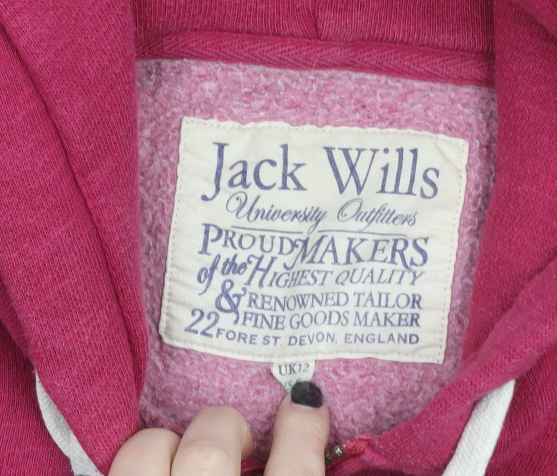 Jack Wills Women's Pink Full Zip Hoodie UK 12 Cotton Blend - Image 5