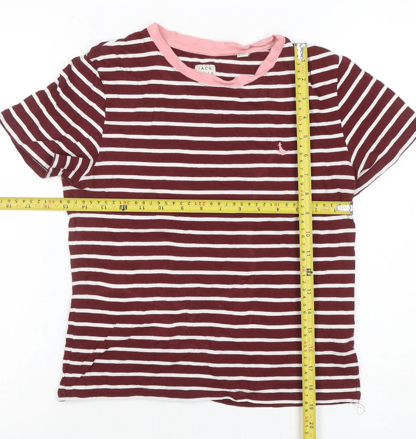 Jack Wills Womens Red Striped Cotton Modal T-Shirt UK 10 - Image 2