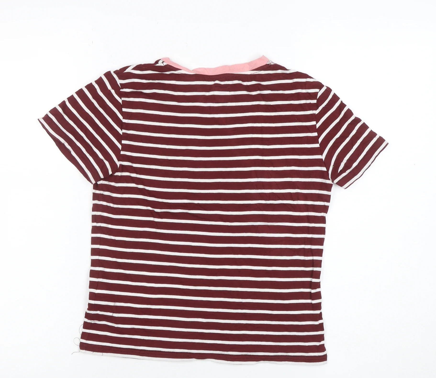 Jack Wills Womens Red Striped Cotton Modal T-Shirt UK 10 - Image 3