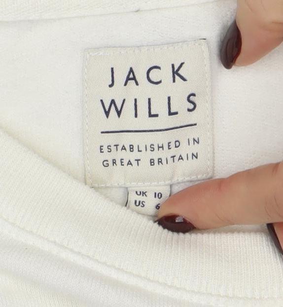 Jack Wills Womens White Logo Crew Neck Sweatshirt Size 10 - Image 4
