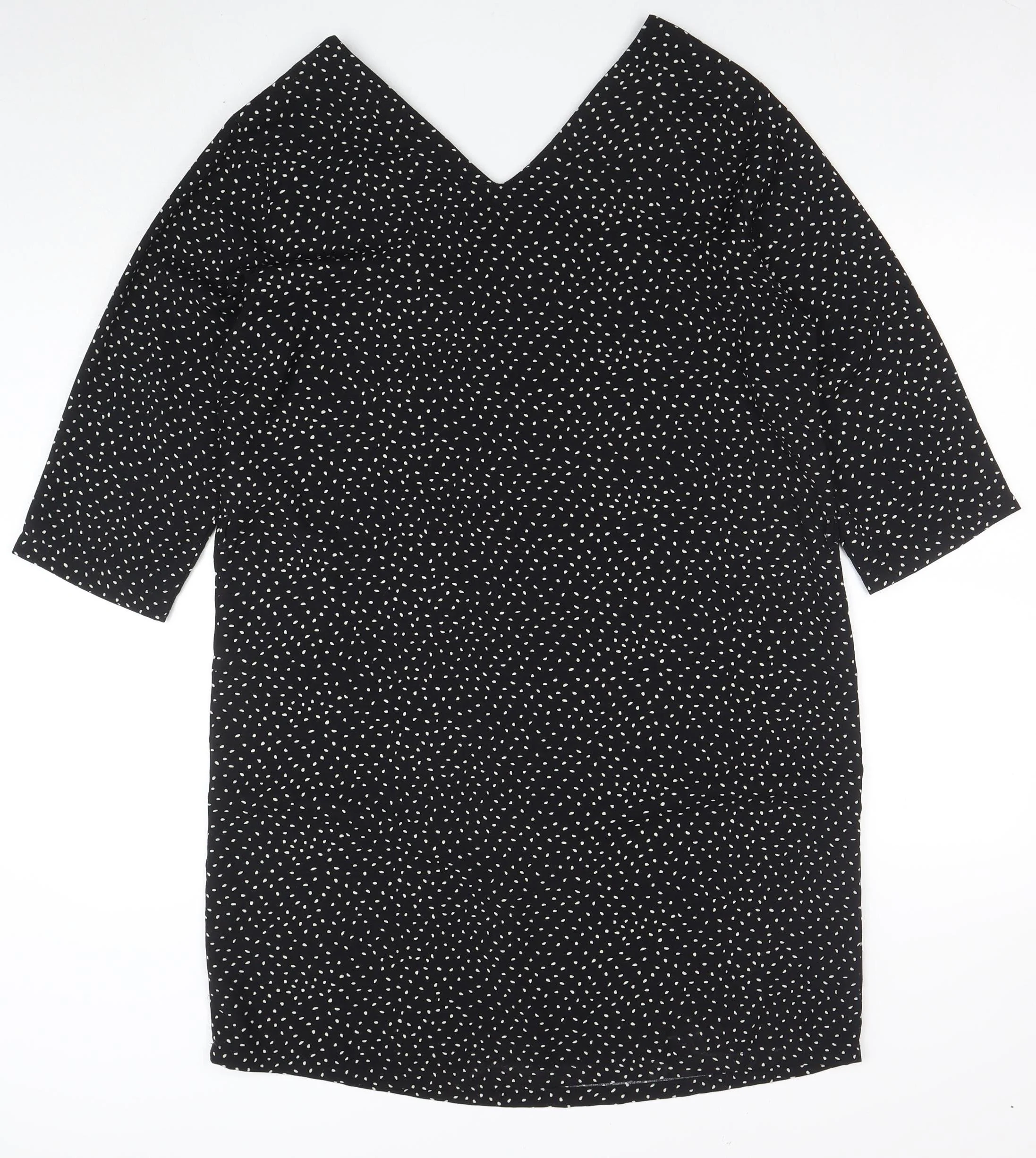 Jacqueline de Yong Women's Black Polka Dot V-Neck Shift Dress Size 12 - Image 3