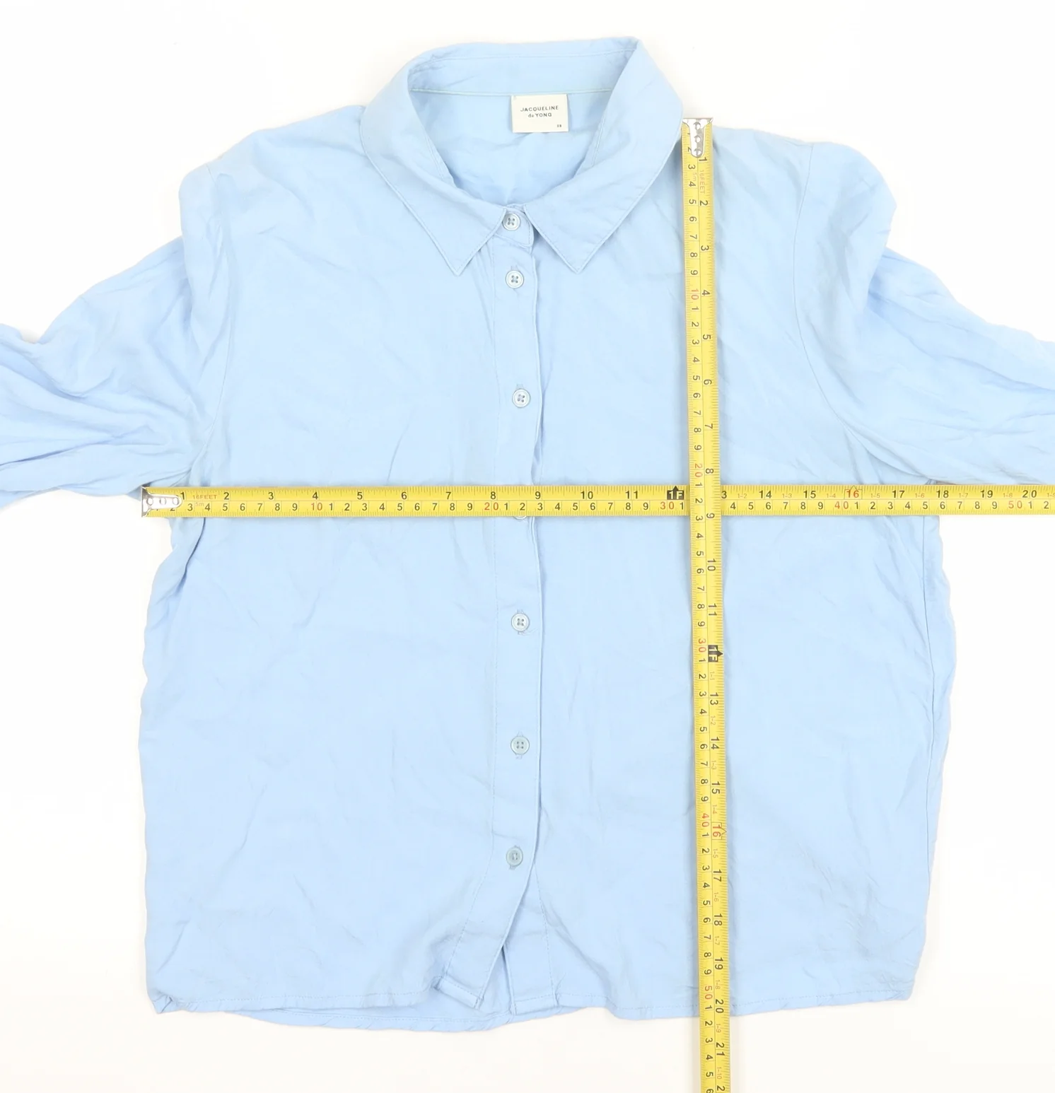 Jacqueline de Yong Women's Blue Button-Up Shirt Size 10 - Image 2