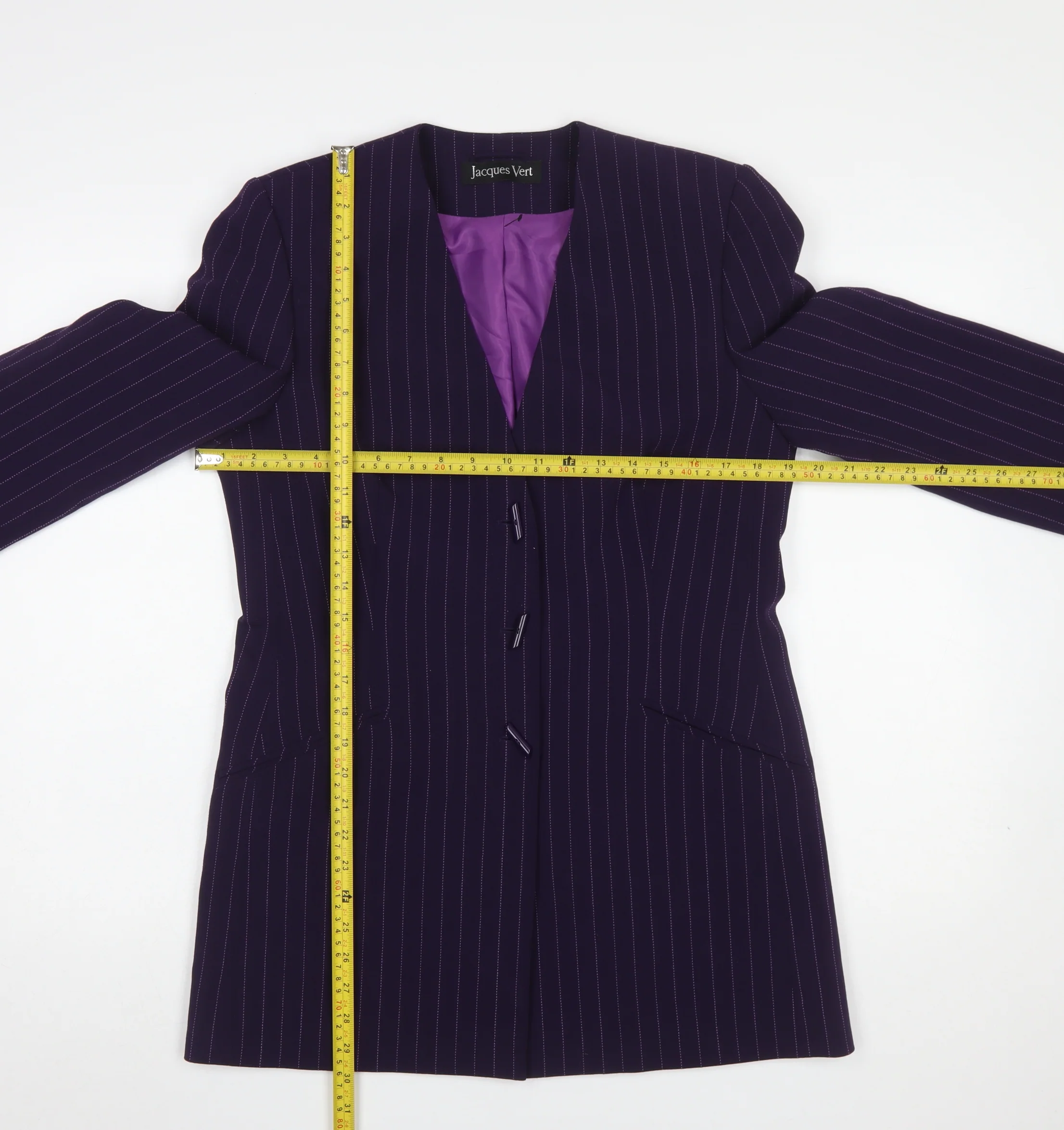 Jacques Vert Women’s Purple Pinstripe Long Blazer Size 10 - Image 2