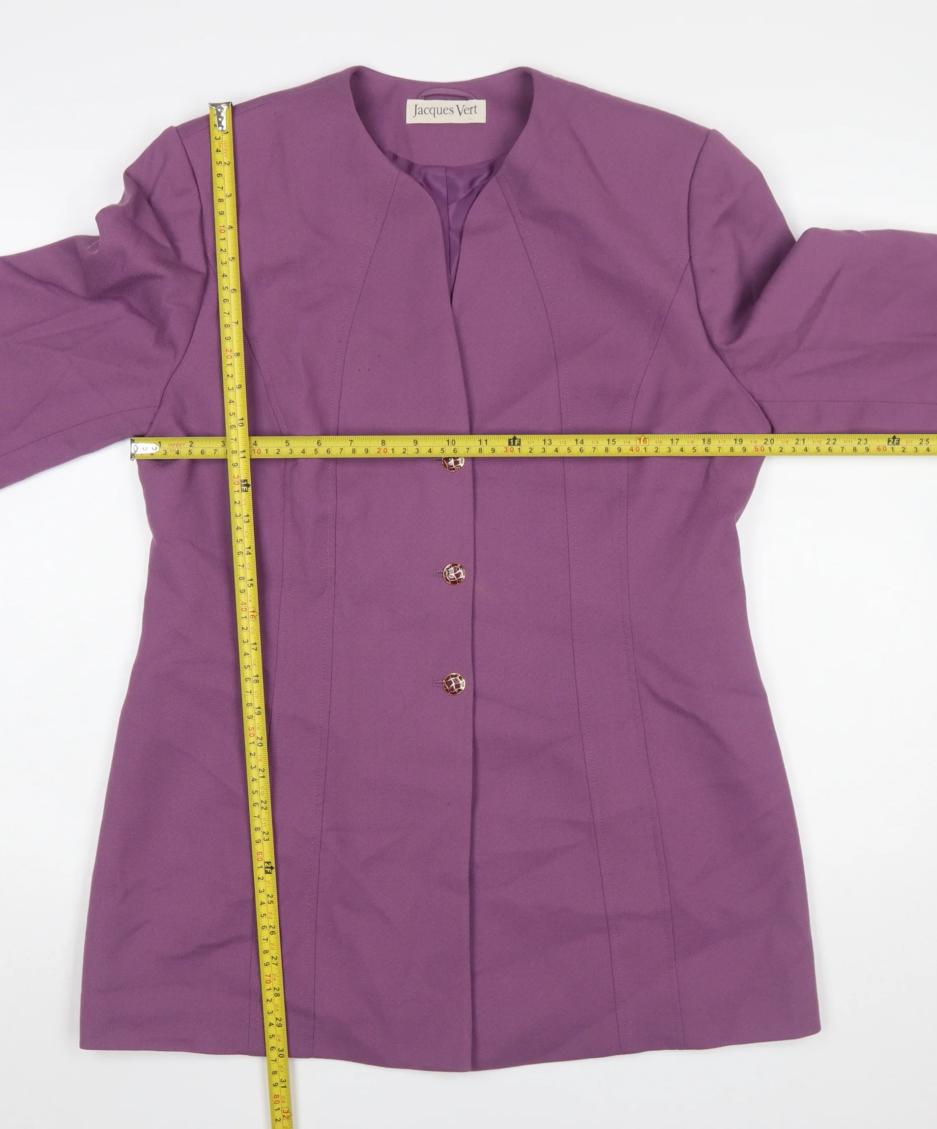 Jacques Vert Women's Purple Wool Blend Long Blazer Size 16 - Image 2