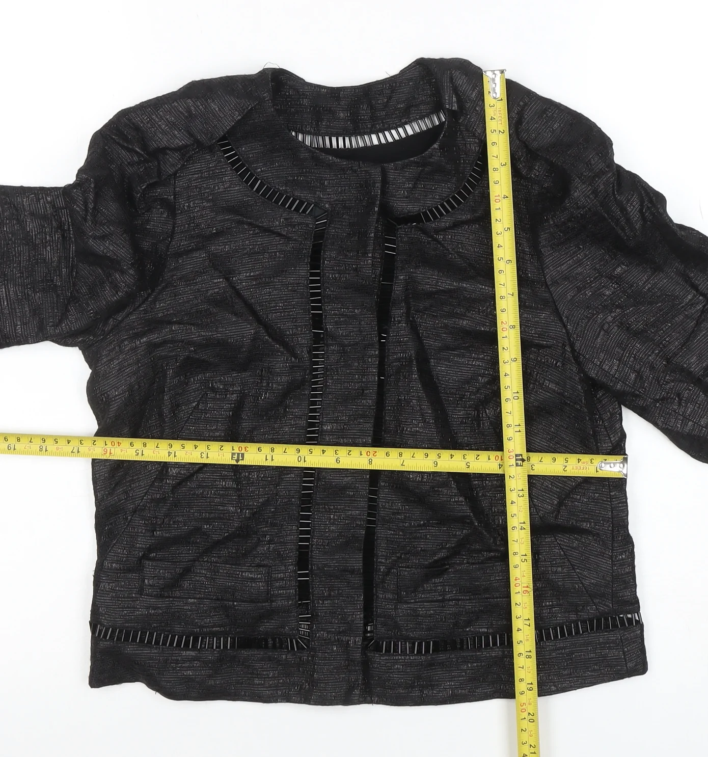 Jaeger Black Women's Size 8 Collarless Short Jacket - Image 2