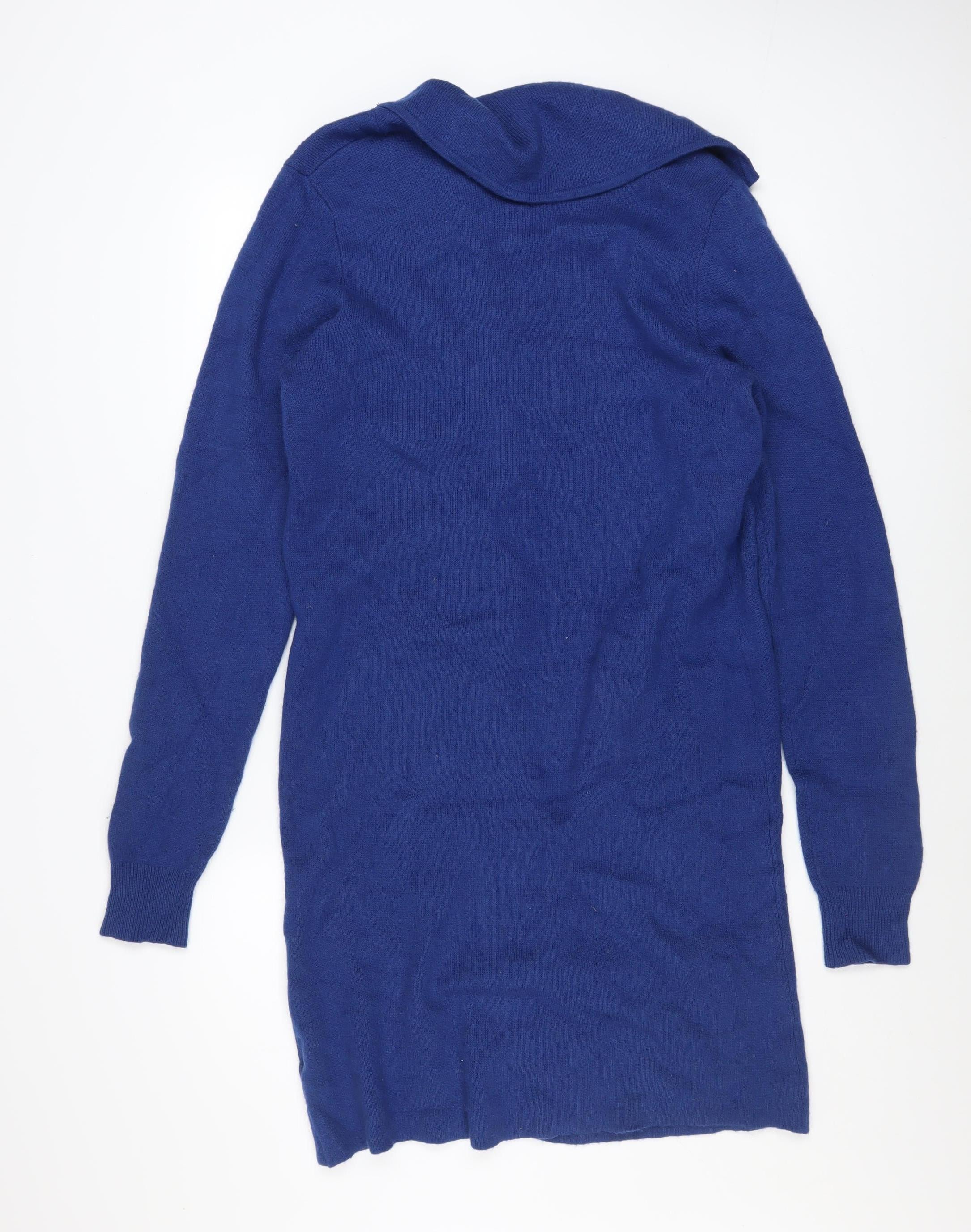 Jaeger Women Blue Longline Zip Cardigan Knit L - Image 3