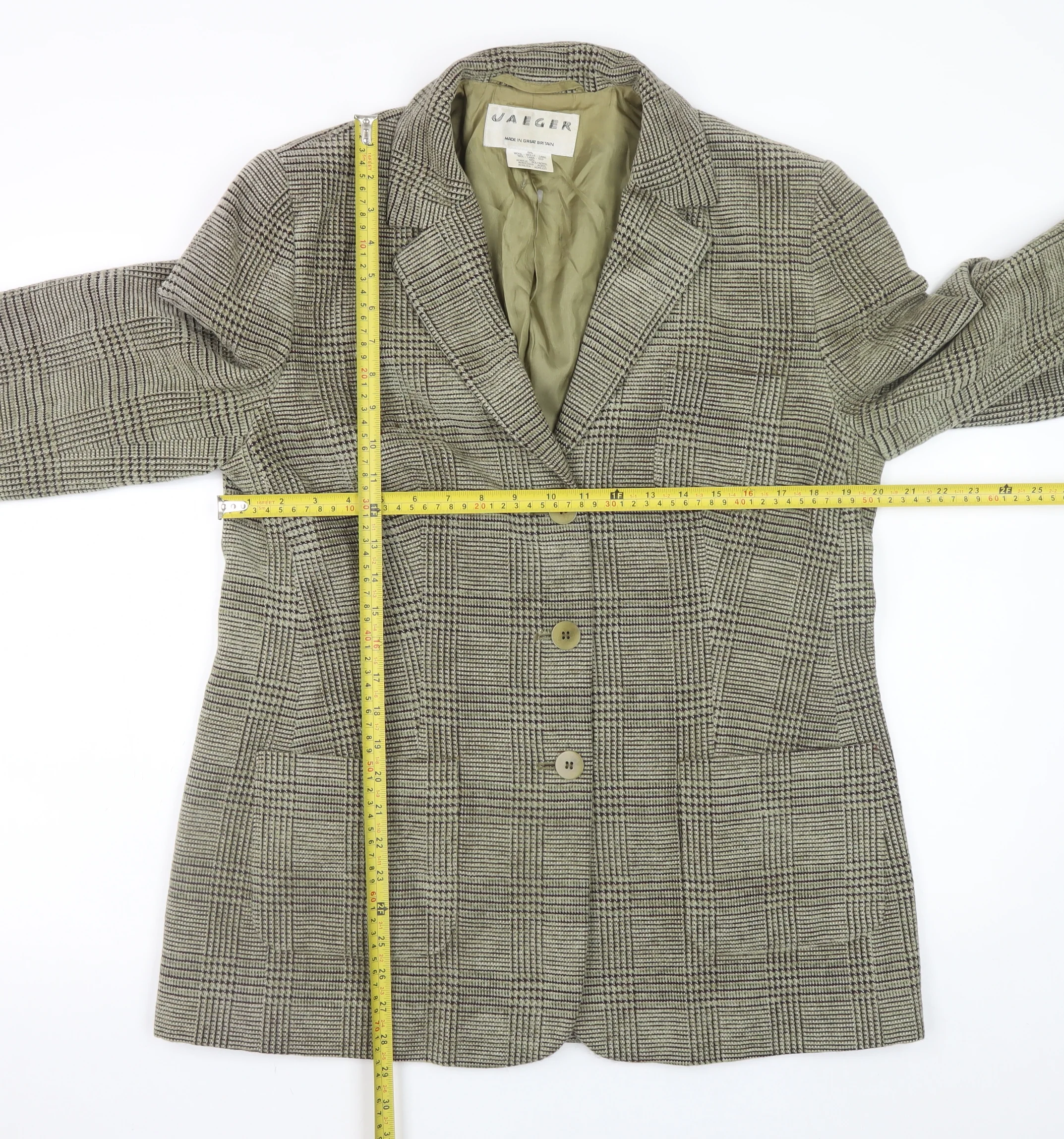 Jaeger Women Brown Check Wool Blend Blazer Jacket UK 16 - Image 2