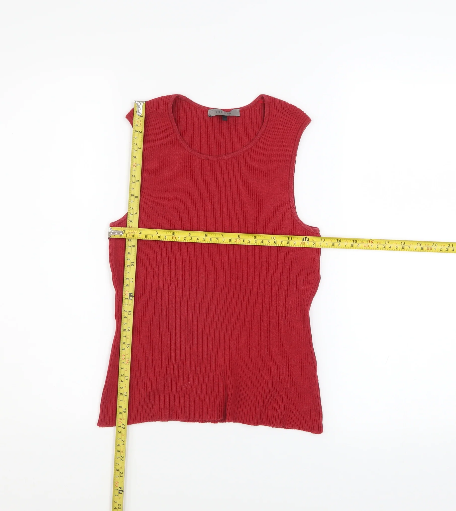 Jaeger Women Red Knit Cotton Blend Sleeveless Tank Top M - Image 2