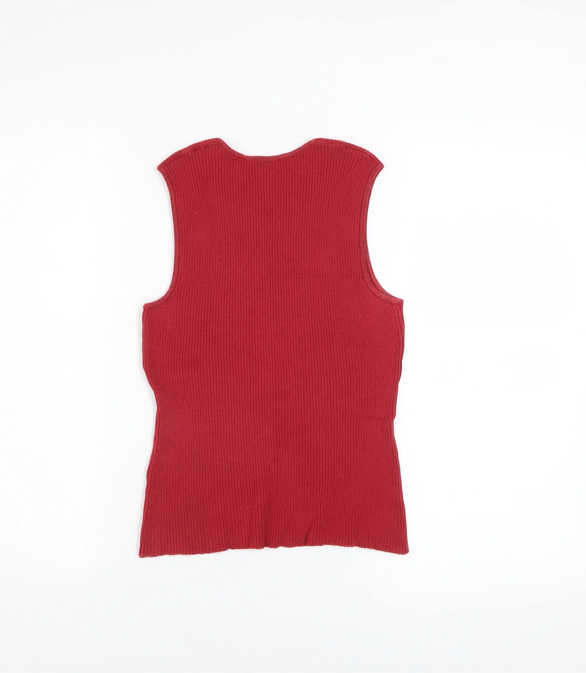 Jaeger Women Red Knit Cotton Blend Sleeveless Tank Top M - Image 3
