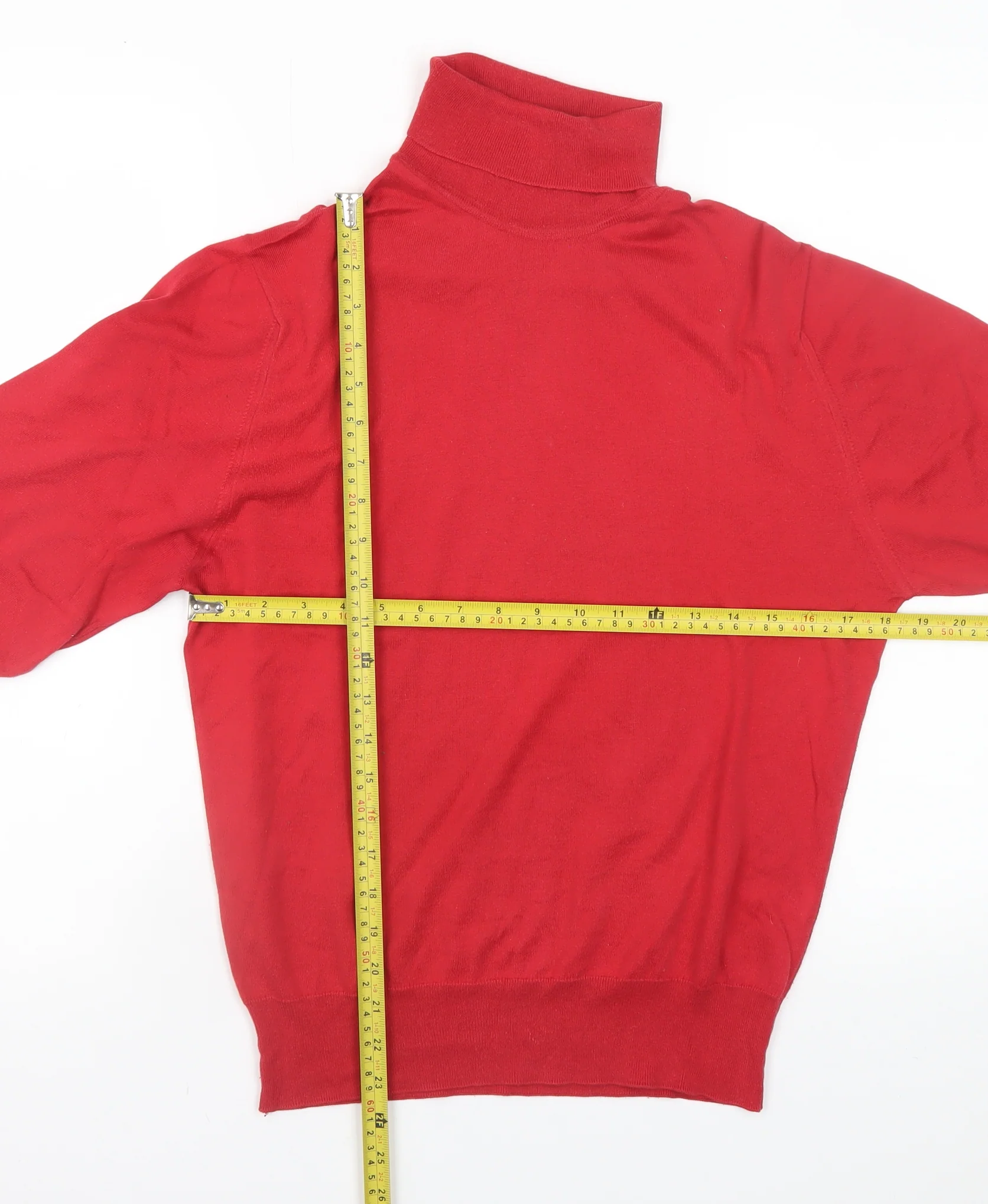 Jaeger Women Red Roll Neck Cotton Jumper Size 10 - Image 2