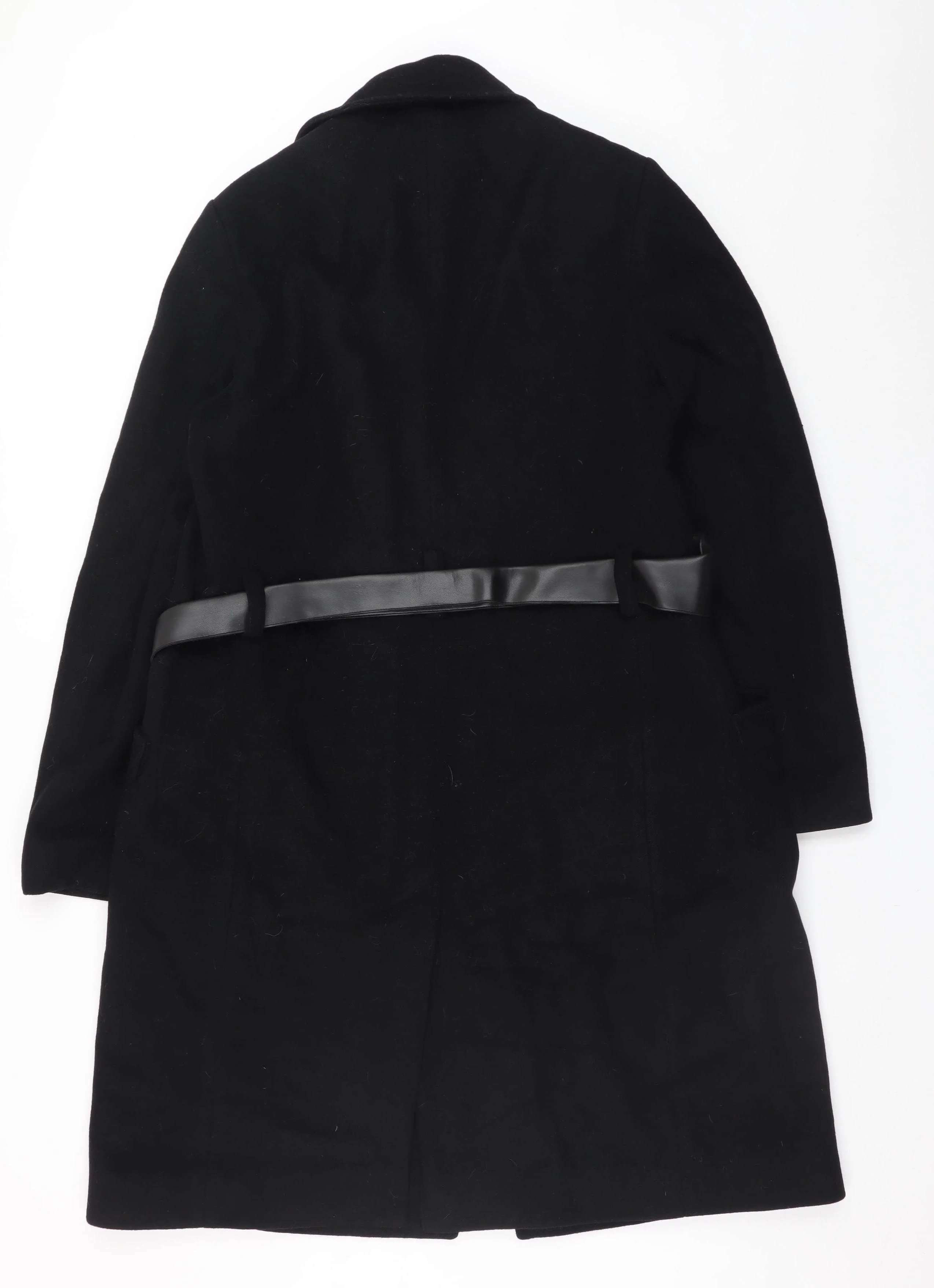 Jaeger Womens Black Wool Long Belted Coat UK 10 Medium Classic Style - Image 3