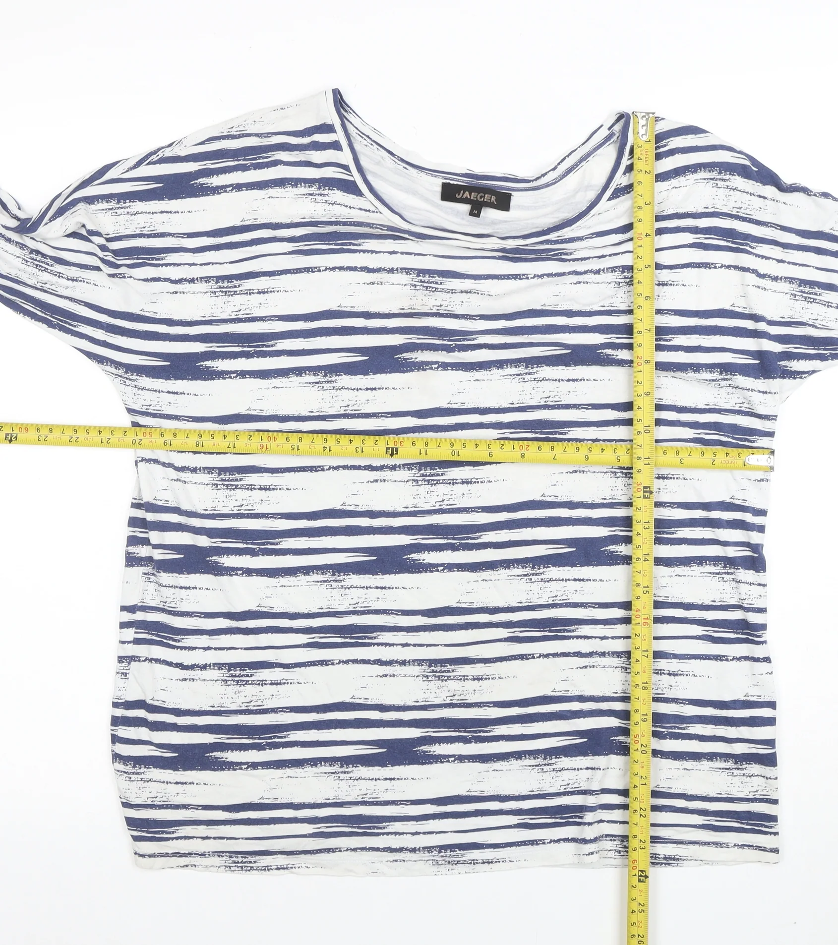 Jaeger Women's Blue Stripe 3/4 Sleeve Viscose Jersey T-Shirt M - Image 2