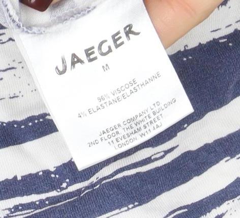 Jaeger Women's Blue Stripe 3/4 Sleeve Viscose Jersey T-Shirt M - Image 4