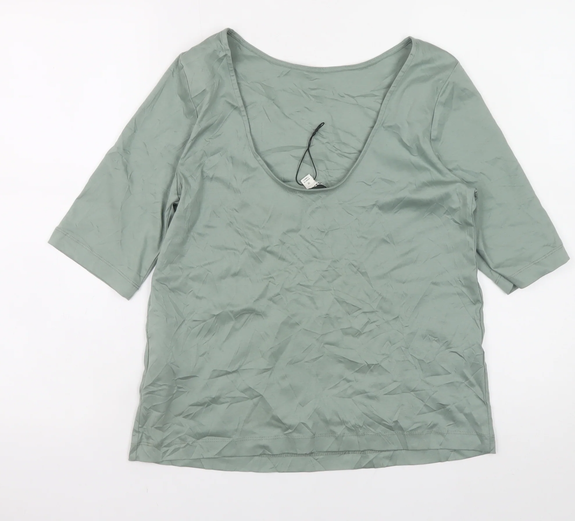Jaeger Womens Green Cotton Stretch 3/4 Sleeve Scoop Neck Top Size 12 - Image 3